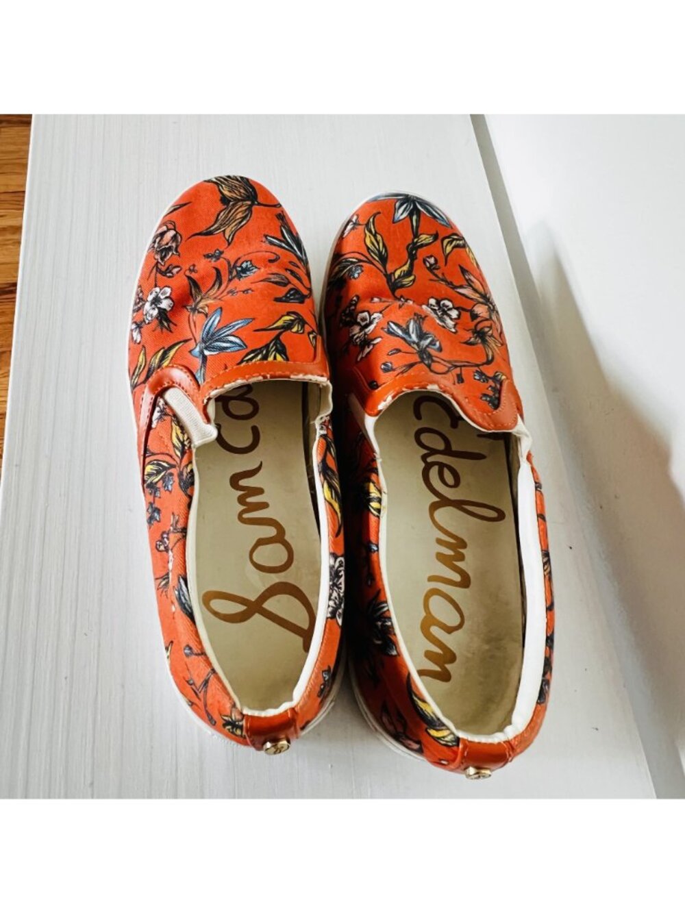 Sam Edelman Pixie Orange Floral Slip-On Sneakers Spring Summer Boho Chic Sz 8.5 - Picture 8 of 8